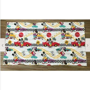 Vtg Walt Disney Mickey Mouse Racetrack Cotton Flannel Fabric Remnant 35x62"